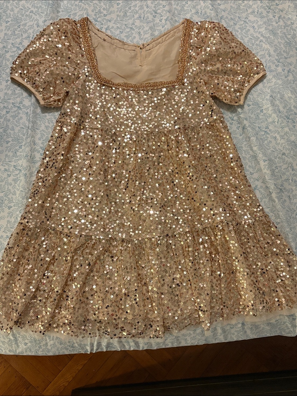 Gold Sequin Short Sleeve Party Dress